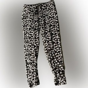 Adorable Black Joggers | with Small White Flowers | Size Medium